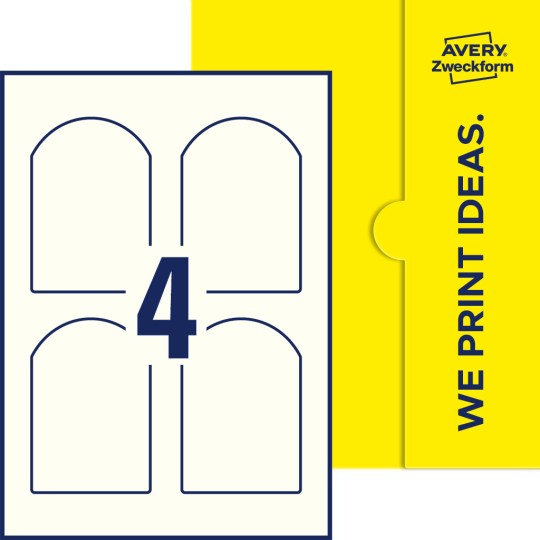 Packungsabbildung inlusive Stanze, Einzelbogen A4, Artikel 75x110-AR, 75 x 110 mm, 4 Etiketten/Bogen