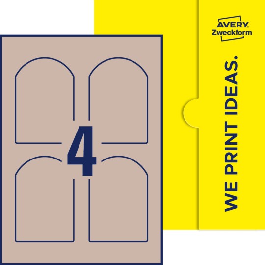 Packungsabbildung inlusive Stanze, Einzelbogen A4, Artikel 75x110-AR, 75 x 110 mm, 4 Etiketten/Bogen