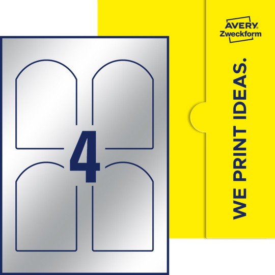 Packungsabbildung inlusive Stanze, Einzelbogen A4, Artikel 75x110-AR, 75 x 110 mm, 4 Etiketten/Bogen