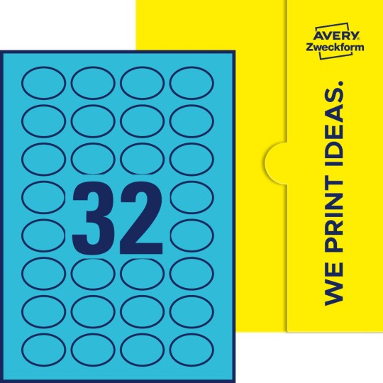 Packungsabbildung inklusive Stanzzeichnung Einzelbogen A4, Etiketten, 40 x 30 mm, 32 Etiketten/Bogen, Oval