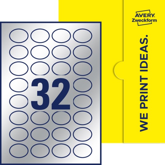 Packungsabbildung inklusive Stanzzeichnung Einzelbogen A4, Etiketten, 40 x 30 mm, 32 Etiketten/Bogen, Oval