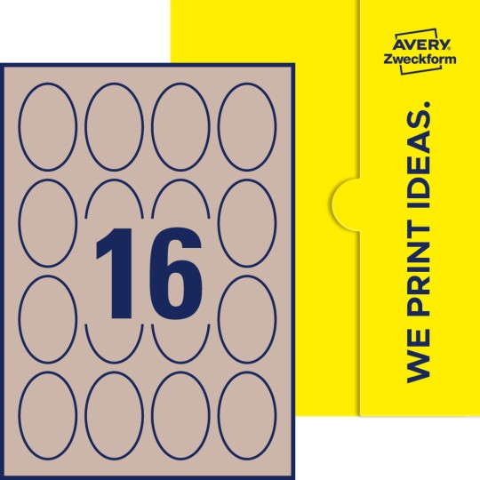 Packungsabbildung inklusive Stanzzeichnung Einzelbogen A4, Etiketten, 45 x 65 mm, 16 Etiketten/Bogen, Oval