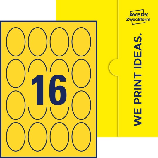 Packungsabbildung inklusive Stanzzeichnung Einzelbogen A4, Etiketten, 45 x 65 mm, 16 Etiketten/Bogen, Oval