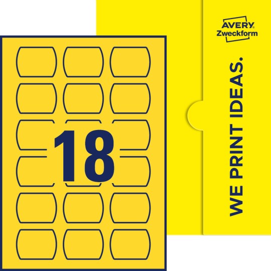 Packungsabbildung inklusive Stanzzeichnung Einzelbogen A4, Etiketten, 50 x 37 mm, 18 Etiketten/Bogen, Gerades Oval