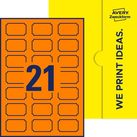 Packungsabbildung inklusive Stanzzeichnung Einzelbogen A4, Etiketten, 50 x 30 mm, 21 Etiketten/Bogen, Plakette