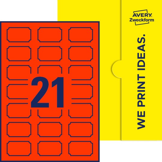 Packungsabbildung inklusive Stanzzeichnung Einzelbogen A4, Etiketten, 50 x 30 mm, 21 Etiketten/Bogen, Plakette