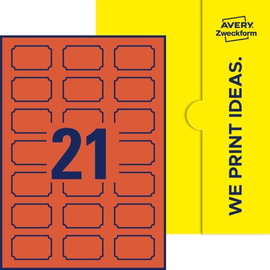 Packungsabbildung inklusive Stanzzeichnung Einzelbogen A4, Etiketten, 50 x 30 mm, 21 Etiketten/Bogen, Plakette
