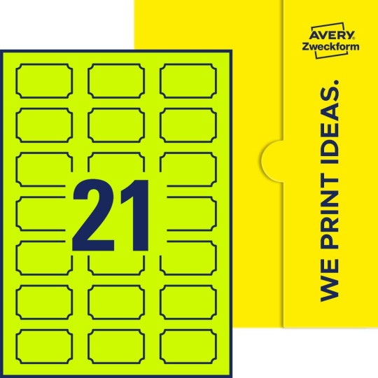 Packungsabbildung inklusive Stanzzeichnung Einzelbogen A4, Etiketten, 50 x 30 mm, 21 Etiketten/Bogen, Plakette