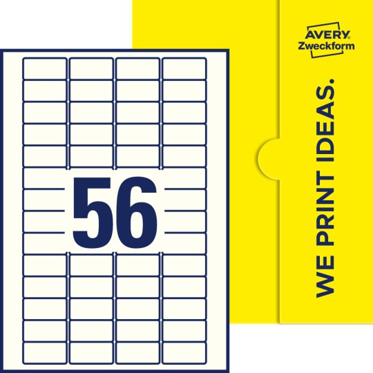Packungsabbildung inklusive Stanzzeichnung Einzelbogen A4, Etiketten, 40 x 20 mm, 56 Etiketten/Bogen, Rechteckig
