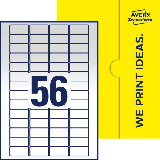 Packungsabbildung inklusive Stanzzeichnung Einzelbogen A4, Etiketten, 40 x 20 mm, 56 Etiketten/Bogen, Rechteckig