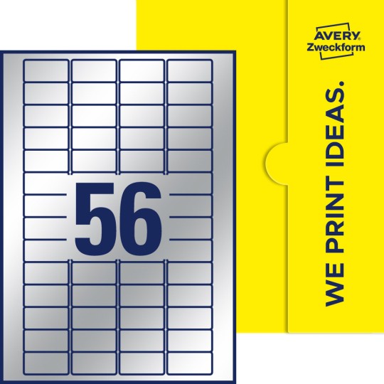 Packungsabbildung inklusive Stanzzeichnung Einzelbogen A4, Etiketten, 40 x 20 mm, 56 Etiketten/Bogen, Rechteckig