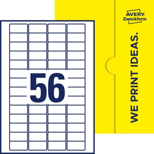 Packungsabbildung inklusive Stanzzeichnung Einzelbogen A4, Etiketten, 40 x 20 mm, 56 Etiketten/Bogen, Rechteckig