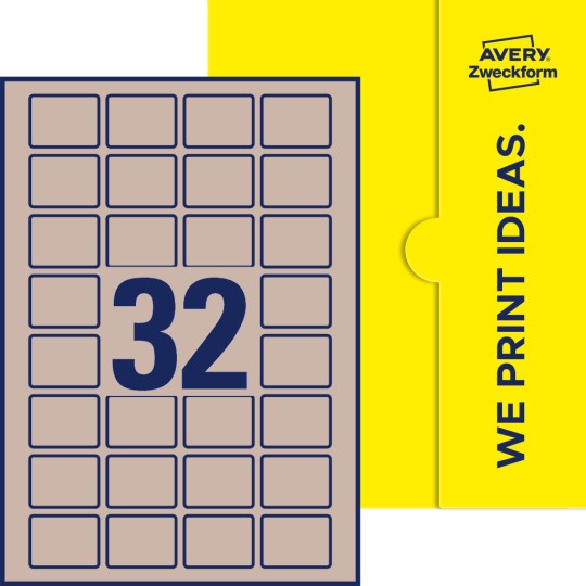Packungsabbildung inklusive Stanzzeichnung Einzelbogen A4, Etiketten, 40 x 30 mm, 32 Etiketten/Bogen, Rechteckig