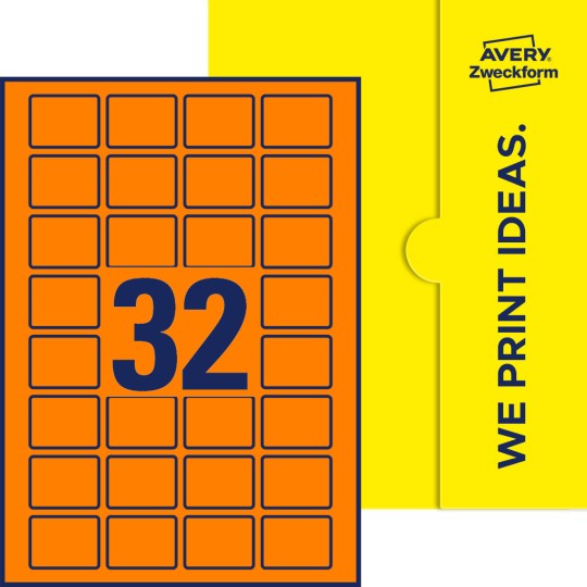 Packungsabbildung inklusive Stanzzeichnung Einzelbogen A4, Etiketten, 40 x 30 mm, 32 Etiketten/Bogen, Rechteckig