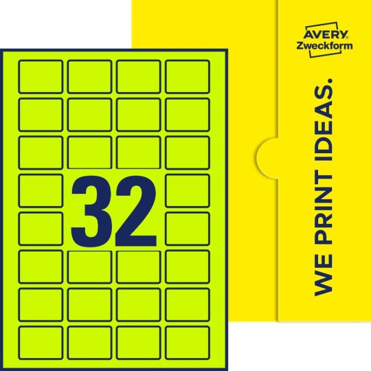 Packungsabbildung inklusive Stanzzeichnung Einzelbogen A4, Etiketten, 40 x 30 mm, 32 Etiketten/Bogen, Rechteckig