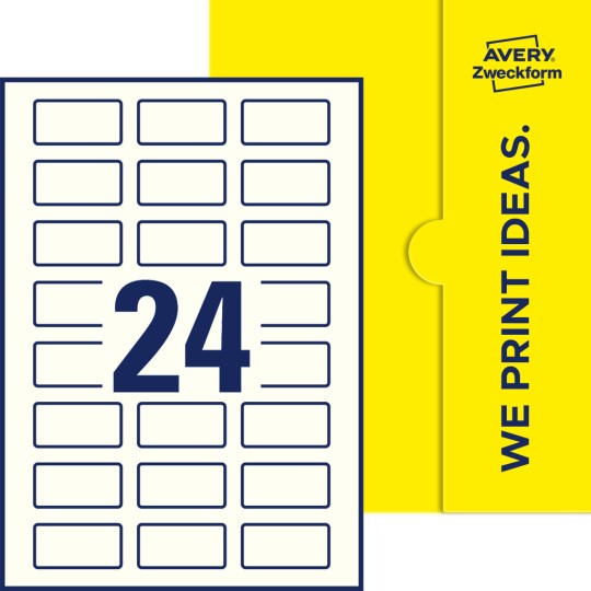 Packungsabbildung inklusive Stanzzeichnung Einzelbogen A4, Etiketten, 50 x 25 mm, 24 Etiketten/Bogen, Rechteckig