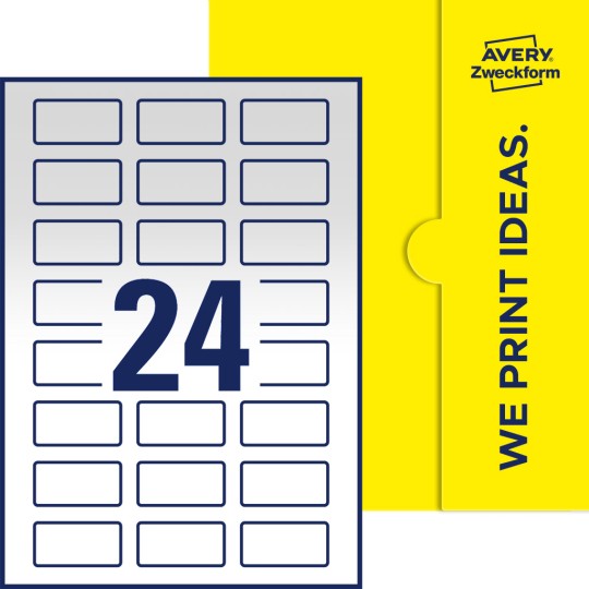 Packungsabbildung inklusive Stanzzeichnung Einzelbogen A4, Etiketten, 50 x 25 mm, 24 Etiketten/Bogen, Rechteckig