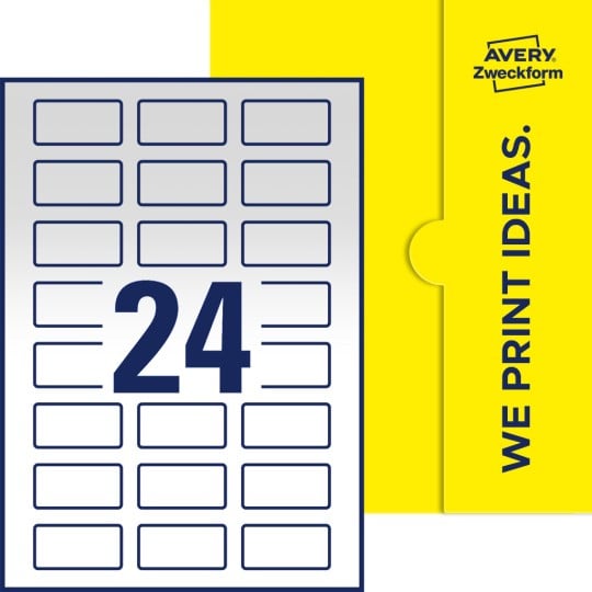 Packungsabbildung inklusive Stanzzeichnung Einzelbogen A4, Etiketten, 50 x 25 mm, 24 Etiketten/Bogen, Rechteckig