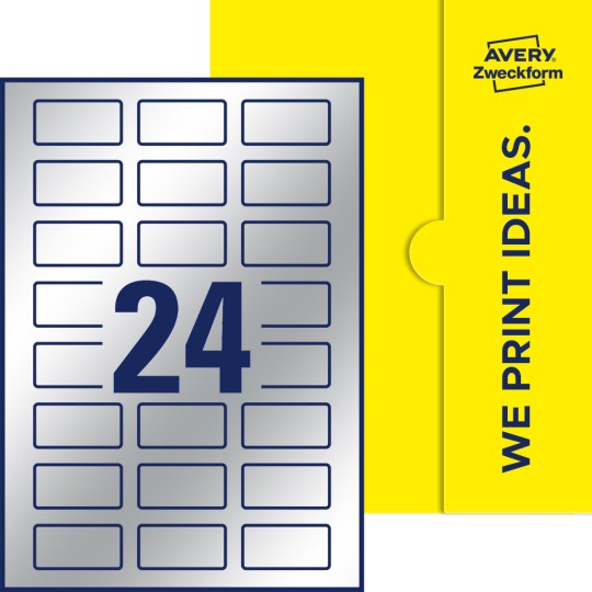 Packungsabbildung inklusive Stanzzeichnung Einzelbogen A4, Etiketten, 50 x 25 mm, 24 Etiketten/Bogen, Rechteckig