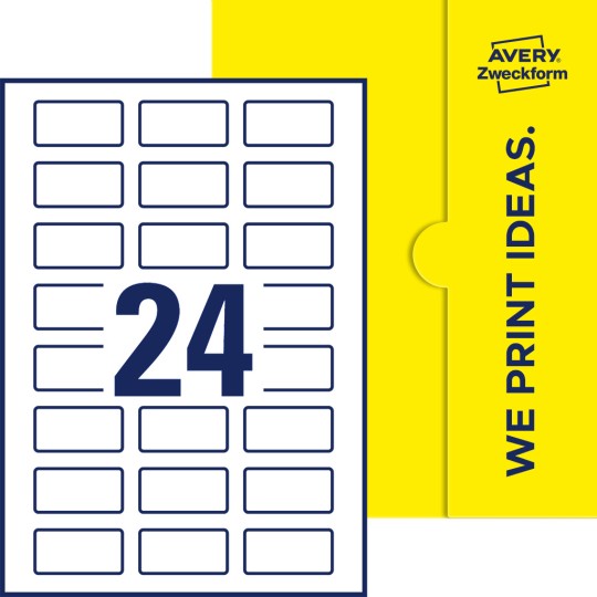 Packungsabbildung inklusive Stanzzeichnung Einzelbogen A4, Etiketten, 50 x 25 mm, 24 Etiketten/Bogen, Rechteckig