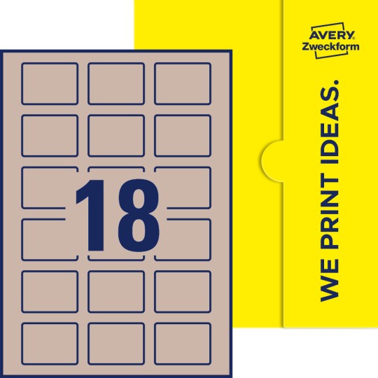 Packungsabbildung inklusive Stanzzeichnung Einzelbogen A4, Etiketten, 50 x 37 mm, 18 Etiketten/Bogen, Rechteckig