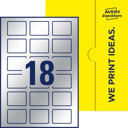 Packungsabbildung inklusive Stanzzeichnung Einzelbogen A4, Etiketten, 50 x 37 mm, 18 Etiketten/Bogen, Rechteckig