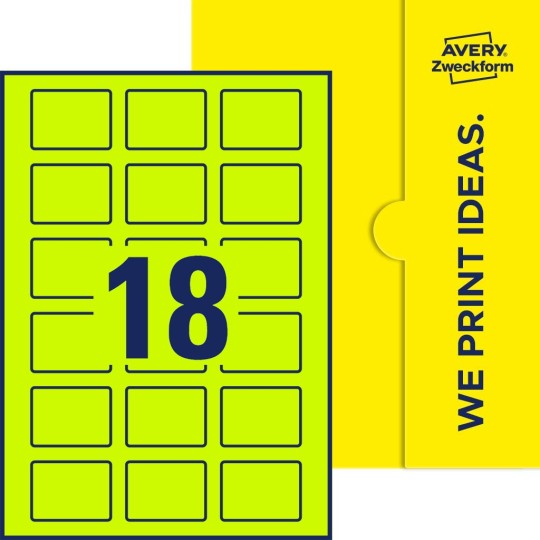 Packungsabbildung inklusive Stanzzeichnung Einzelbogen A4, Etiketten, 50 x 37 mm, 18 Etiketten/Bogen, Rechteckig
