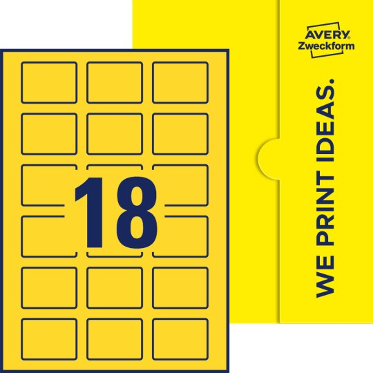 Packungsabbildung inklusive Stanzzeichnung Einzelbogen A4, Etiketten, 50 x 37 mm, 18 Etiketten/Bogen, Rechteckig