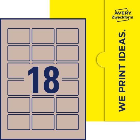 Packungsabbildung inklusive Stanzzeichnung Einzelbogen A4, Etiketten, 54 x 37 mm, 18 Etiketten/Bogen, Rechteckig