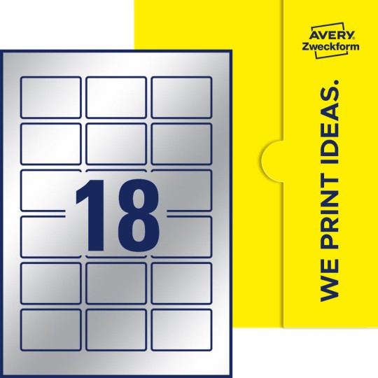 Packungsabbildung inklusive Stanzzeichnung Einzelbogen A4, Etiketten, 54 x 37 mm, 18 Etiketten/Bogen, Rechteckig