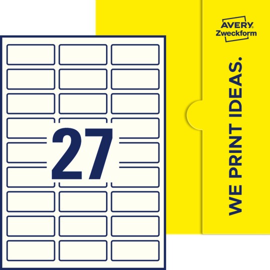 Packungsabbildung inklusive Stanzzeichnung Einzelbogen A4, Etiketten, 60 x 25 mm, 27 Etiketten/Bogen, Rechteckig