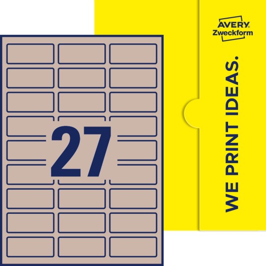 Packungsabbildung inklusive Stanzzeichnung Einzelbogen A4, Etiketten, 60 x 25 mm, 27 Etiketten/Bogen, Rechteckig