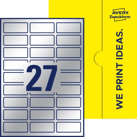 Packungsabbildung inklusive Stanzzeichnung Einzelbogen A4, Etiketten, 60 x 25 mm, 27 Etiketten/Bogen, Rechteckig