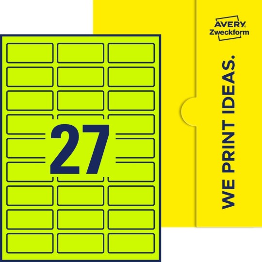 Packungsabbildung inklusive Stanzzeichnung Einzelbogen A4, Etiketten, 60 x 25 mm, 27 Etiketten/Bogen, Rechteckig