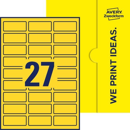 Packungsabbildung inklusive Stanzzeichnung Einzelbogen A4, Etiketten, 60 x 25 mm, 27 Etiketten/Bogen, Rechteckig