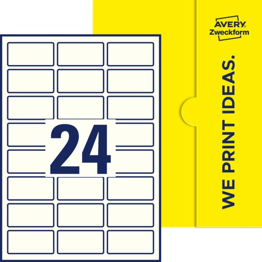 Packungsabbildung inklusive Stanzzeichnung Einzelbogen A4, Etiketten, 60 x 30 mm, 24 Etiketten/Bogen, Rechteckig