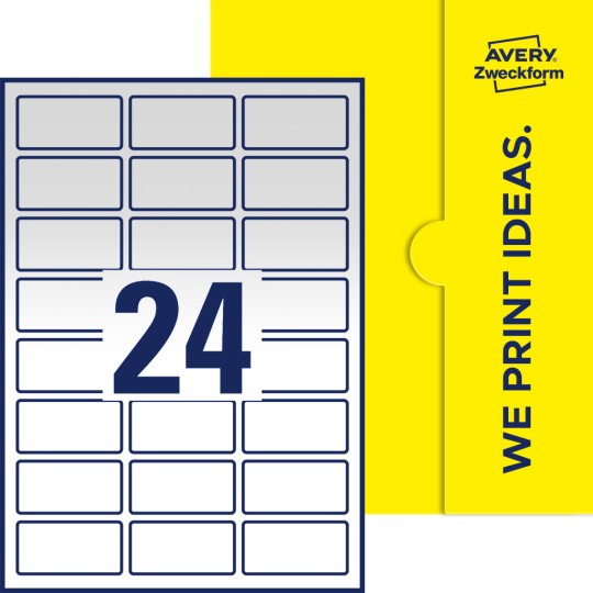 Packungsabbildung inklusive Stanzzeichnung Einzelbogen A4, Etiketten, 60 x 30 mm, 24 Etiketten/Bogen, Rechteckig
