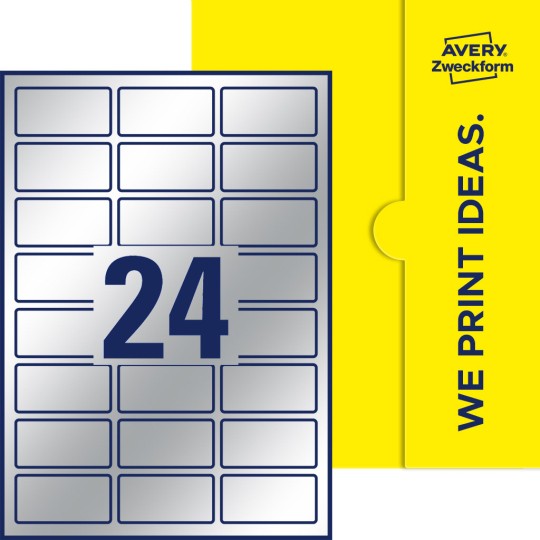 Packungsabbildung inklusive Stanzzeichnung Einzelbogen A4, Etiketten, 60 x 30 mm, 24 Etiketten/Bogen, Rechteckig