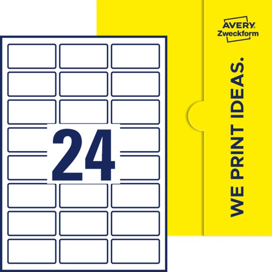 Packungsabbildung inklusive Stanzzeichnung Einzelbogen A4, Etiketten, 60 x 30 mm, 24 Etiketten/Bogen, Rechteckig