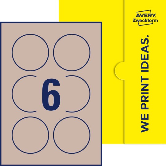 Packungsabbildung inlusive Stanze, Einzelbogen A4, Artikel 75-RND, Ø 75 mm, 9 Etiketten/Bogen