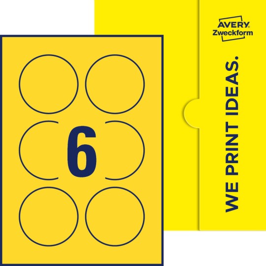 Packungsabbildung inlusive Stanze, Einzelbogen A4, Artikel 75-RND, Ø 75 mm, 9 Etiketten/Bogen