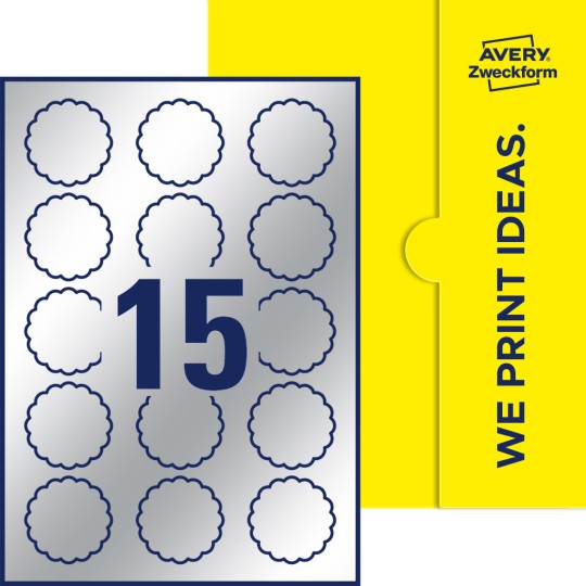 Packungsabbildung inklusive Stanzzeichnung Einzelbogen A4, Etiketten, 50 x 50 mm, 15 Etiketten/Bogen, Blume