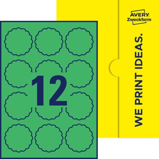 Packungsabbildung inklusive Stanzzeichnung Einzelbogen A4, Etiketten, 60 x 60 mm, 12 Etiketten/Bogen, Blume