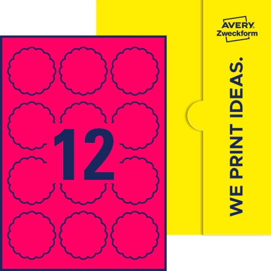 Packungsabbildung inklusive Stanzzeichnung Einzelbogen A4, Etiketten, 60 x 60 mm, 12 Etiketten/Bogen, Blume