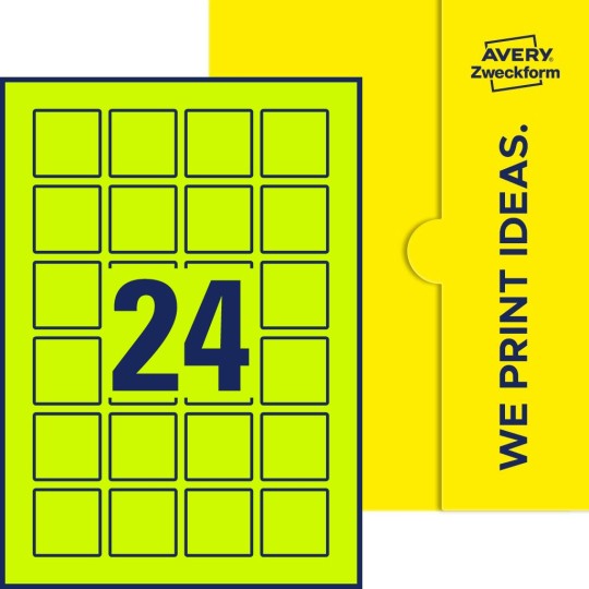 Packungsabbildung inklusive Stanzzeichnung Einzelbogen A4, Etiketten, 40 x 40 mm, 24 Etiketten/Bogen, Quadratisch