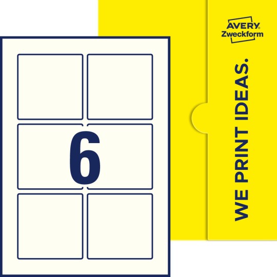 Packungsabbildung inlusive Stanze, Einzelbogen A4, Artikel 80x80-S, 80 x 80 mm, 6 Etiketten/Bogen