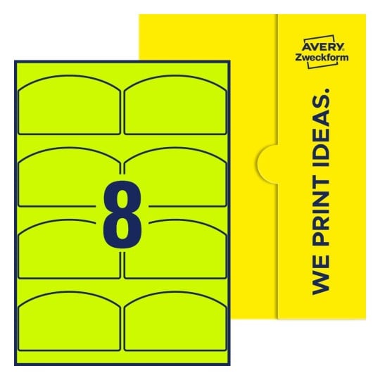 Packungsabbildung inlusive Stanze, Einzelbogen A4, Artikel 99x57-AR, 99 x 57 mm, 8 Etiketten/Bogen - Bogenförmige Etiketten, 99 x 57 mm