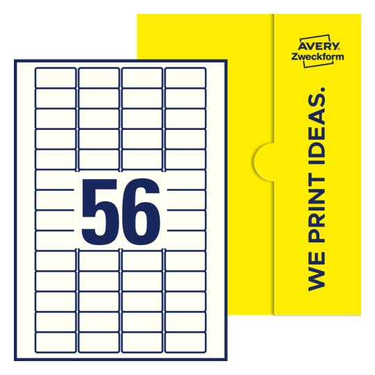 Packungsabbildung inklusive Stanzzeichnung Einzelbogen A4, Etiketten, 40 x 20 mm, 56 Etiketten/Bogen, Rechteckig - Rechteckige Etiketten, 40 x 20 mm