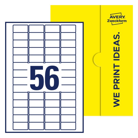 Packungsabbildung inklusive Stanzzeichnung Einzelbogen A4, Etiketten, 40 x 20 mm, 56 Etiketten/Bogen, Rechteckig - Rechteckige Etiketten, 40 x 20 mm