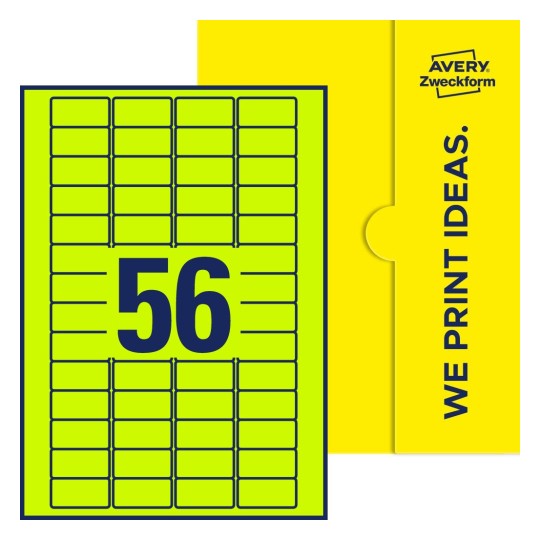 Packungsabbildung inklusive Stanzzeichnung Einzelbogen A4, Etiketten, 40 x 20 mm, 56 Etiketten/Bogen, Rechteckig - Rechteckige Etiketten, 40 x 20 mm